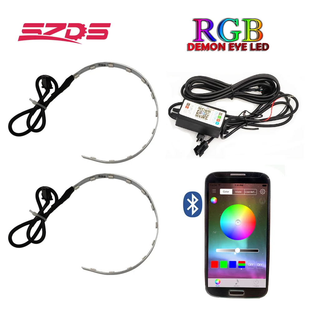 

SZDS Auto RGB headlight Projector Led Devil Eye Demon Eye Lamp For Car App Remote Control projector headlamp angles eye