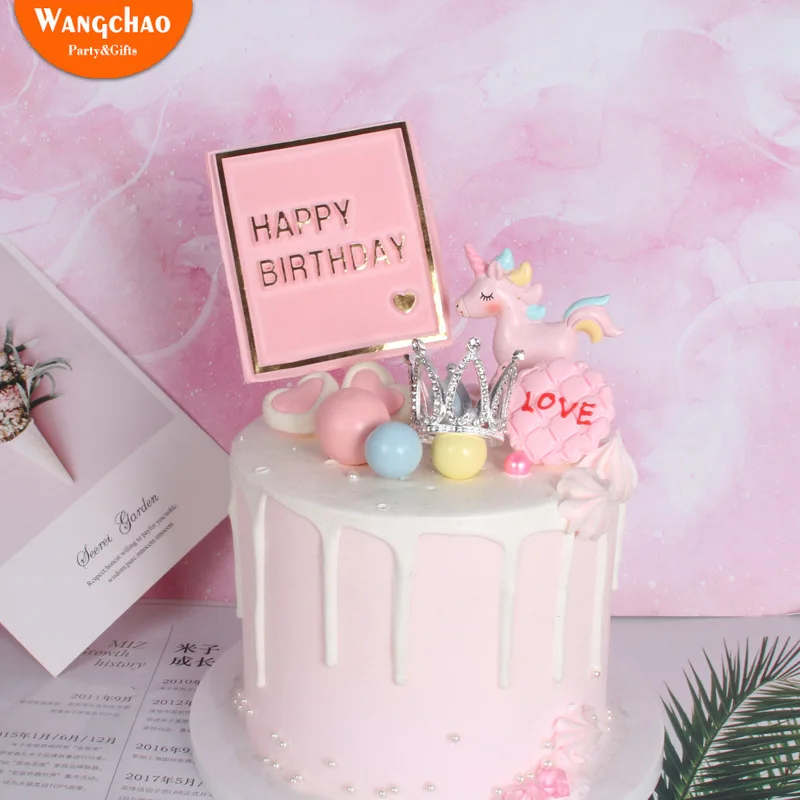 Download Happy Birthday Pink Cake Topper Sign Unicorn Cake ...