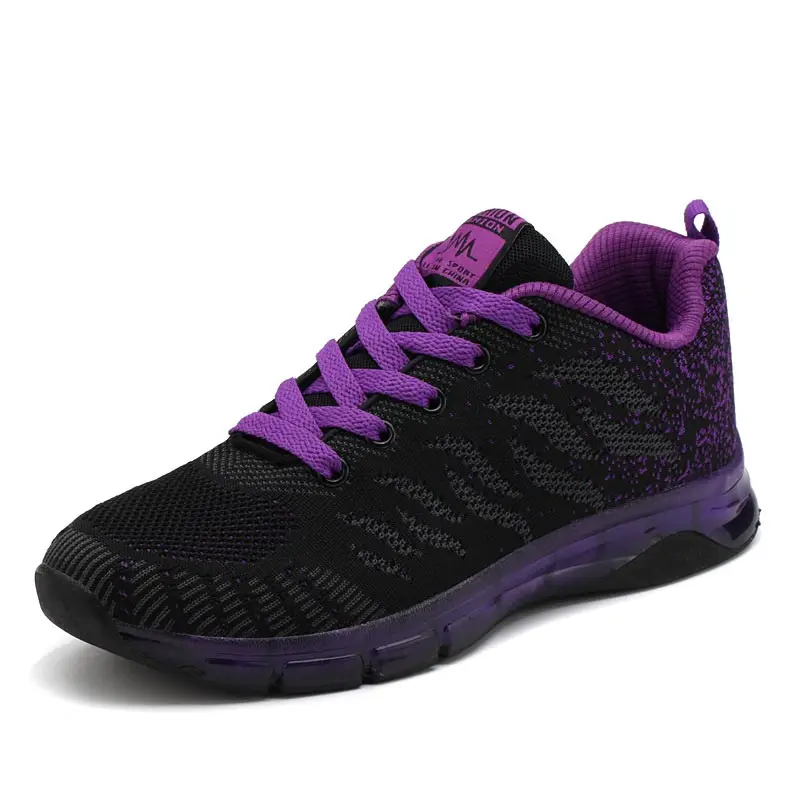 Женские кроссовки; коллекция года; модная повседневная обувь с дышащей сеткой; Женские однотонные спортивные кроссовки; Женская Вулканизированная обувь; zapatos de mujer - Цвет: Purple Black