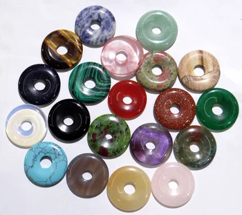 

35mm natural stone Turquoises Quartz crystal tiger eye donut charm pendant for diy jewelry making Necklace Accessories10pcs
