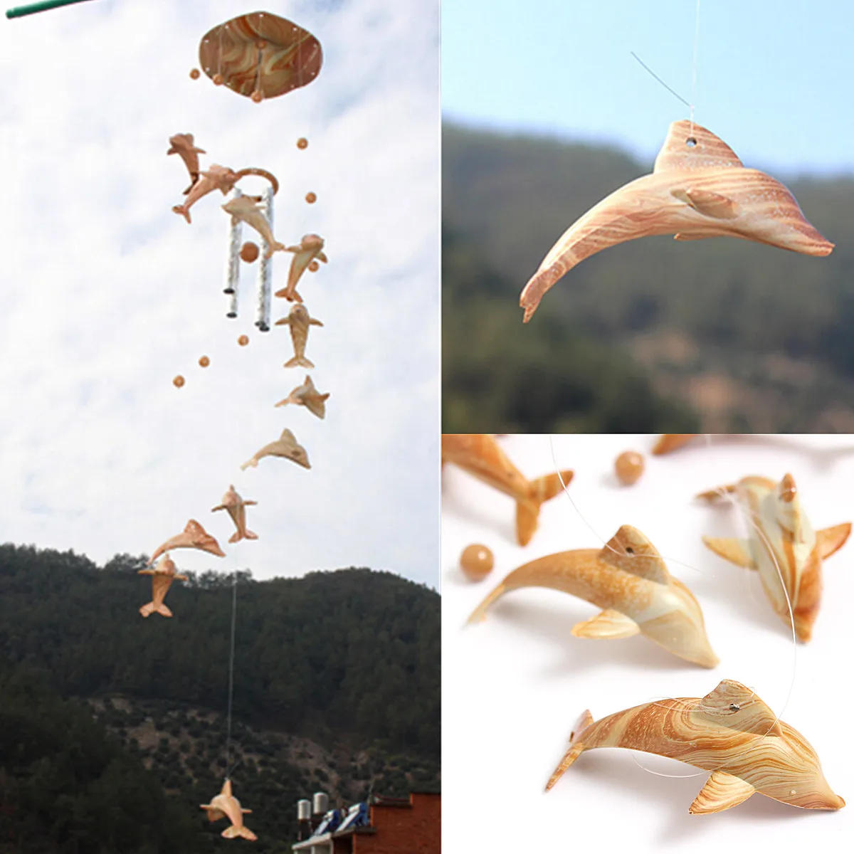 

Wood Dolphin Campanula Wind Chime Bells Porch Veranda Window Hanging Decor