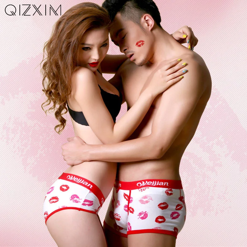 

QIZXIM Sexy Red Kiss Lips Couples Underwear lOVERS Panties Women Men Boxers Panties Lip Cotton Lovers Underwear Valentine's Day