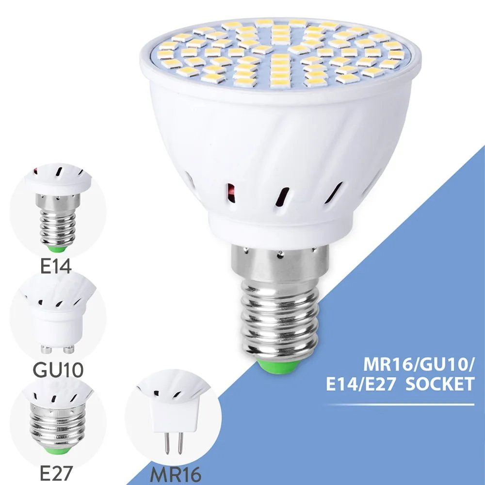 10 шт./лот GU10 LED E27 лампа E14 Светодиодная Spotlight 48 60 80 светодиодов 4 Вт 5 6 lampara 220V GU bombillas