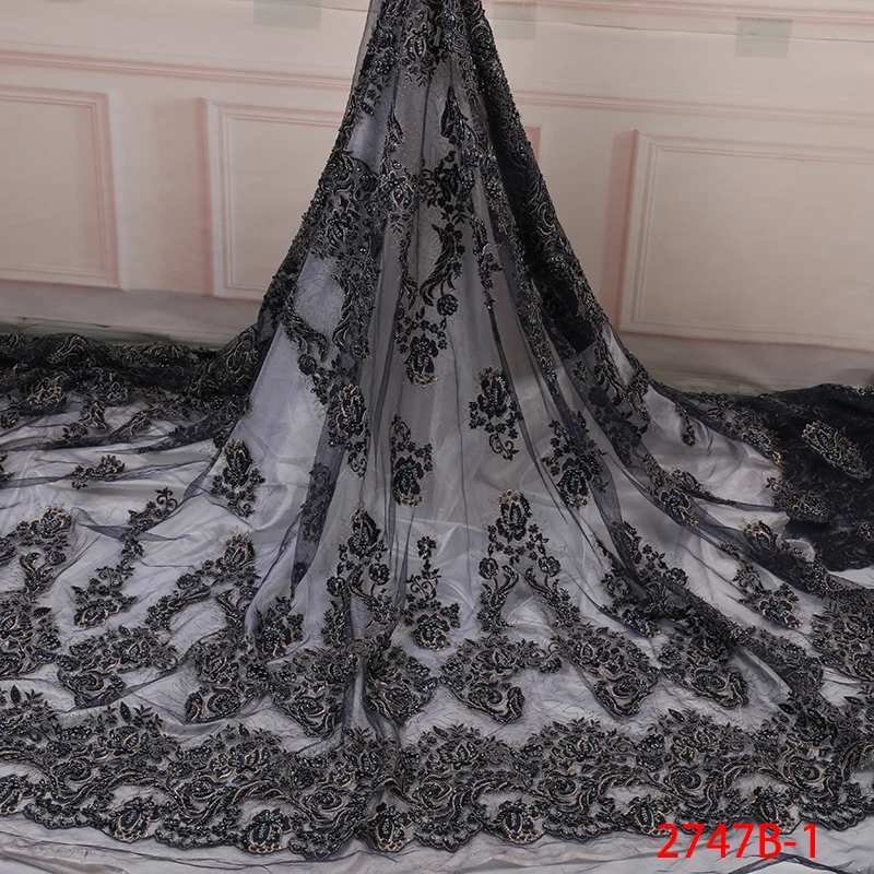 

African Lace Fabric 2019 High Quality Beaded with Embroidery Nigerian Lace Fabric For Women French Mesh Lace Fabrics GD2747B-1