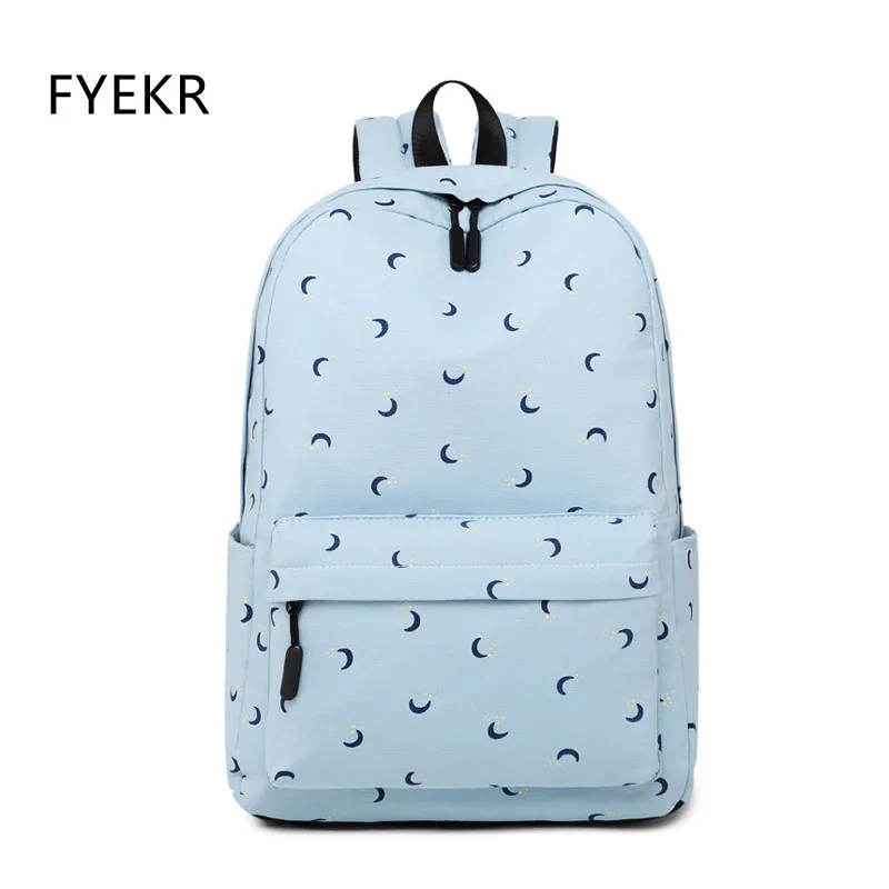 

Minimalist Soft Back SchoolBag Women Fresh Moon Printing Girls College Canvas Bookbag Large School Bags For Teenage Girl Bagpack
