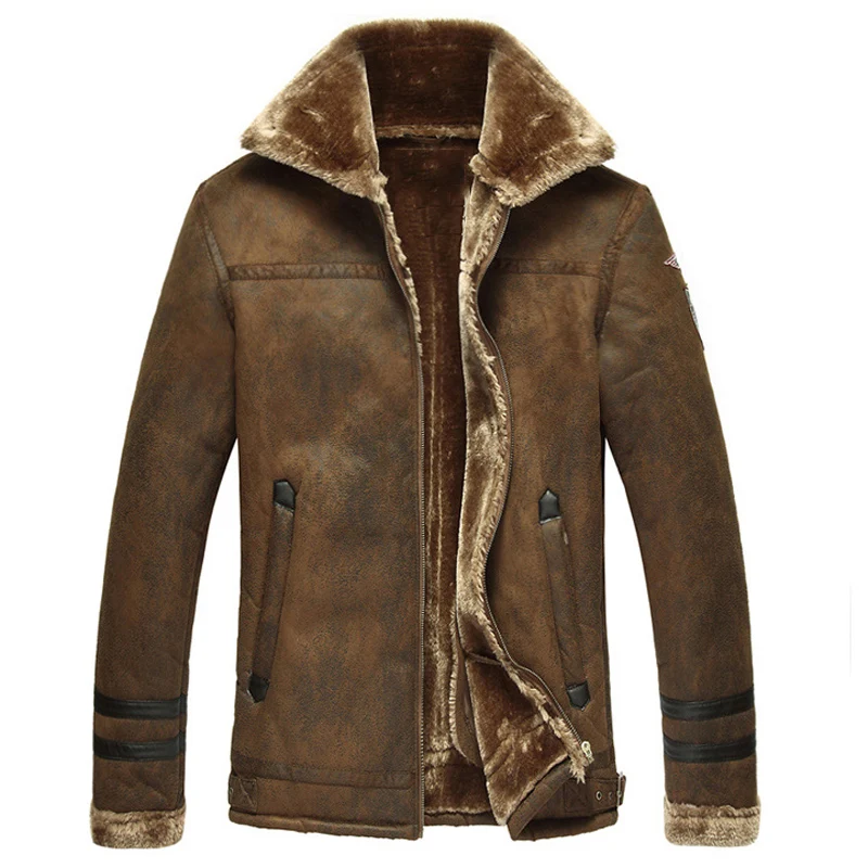Толстая теплая зимняя мужская кожаная куртка из искусственного меха пальто размера плюс английский стиль винтажные мужские зимние пальто C1224