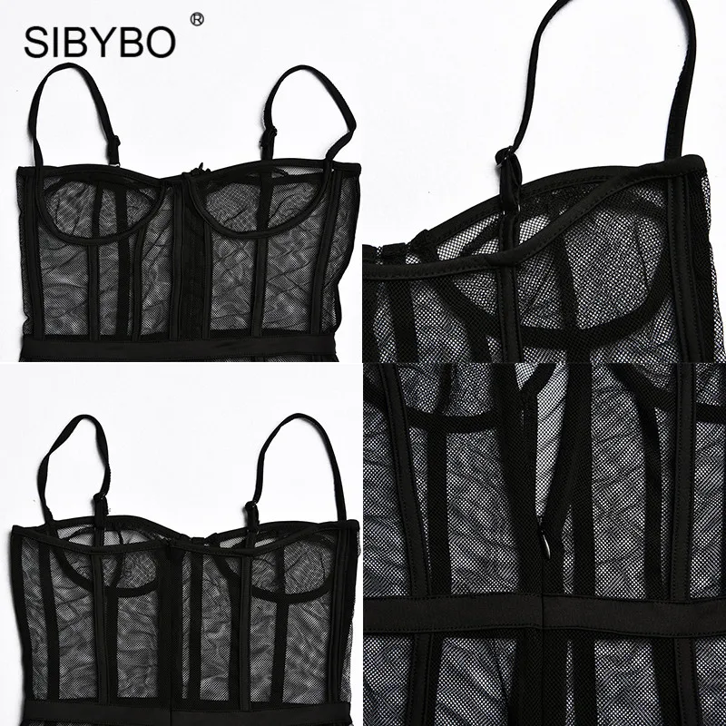 Женское Сетчатое Прозрачное мини платье Sibybo на тонких бретельках повседневное