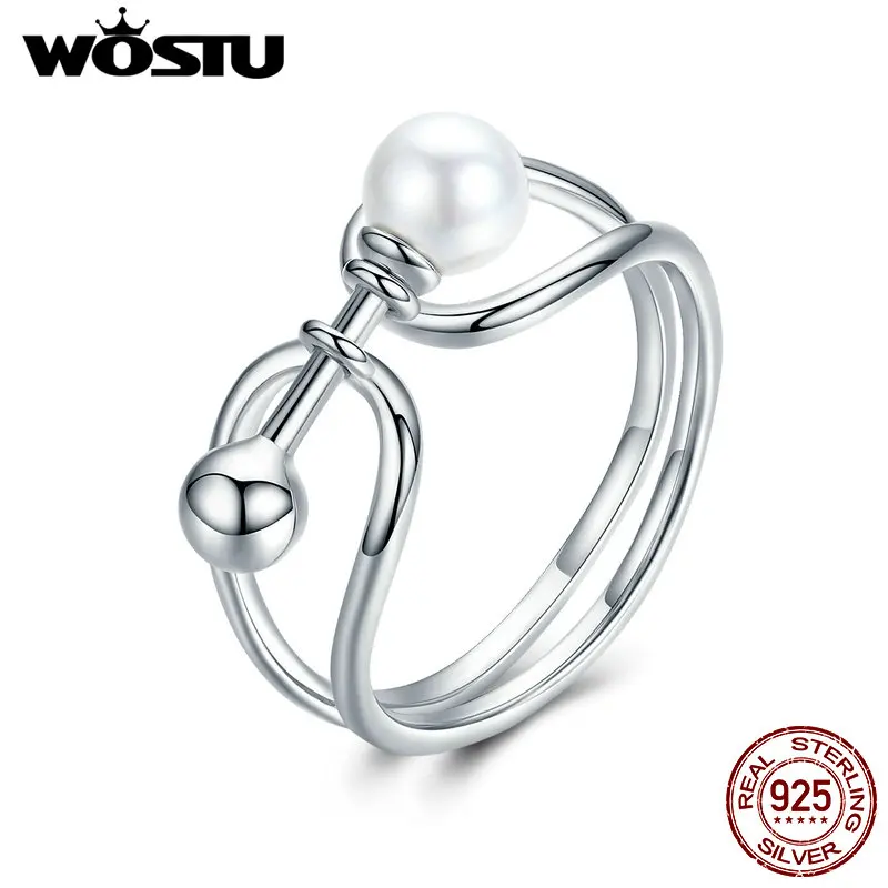 

WOSTU 925 Sterling Silver Geometric Wave Rings for Women Luxury Wedding S925 Silver Fine Jewelry Lover Gift CQR219