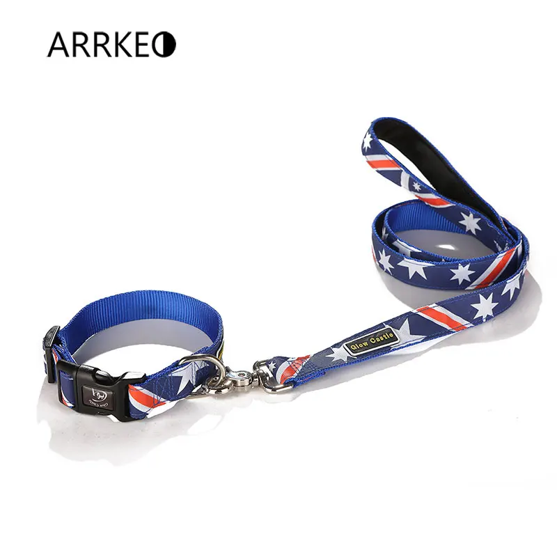 ARRKEO USA Canada Flag Nylon Dog Collar with Dog Leash Lead Puppy Cat Pet Supplies Dog Accessories 120 CM For Large Small Dogs (6)