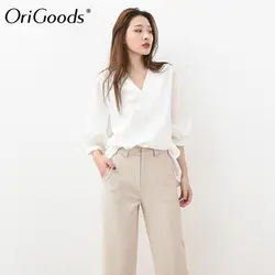 OriGoods 2019 летняя новая белая блузка рубашка женская плюс размер с v-образным вырезом Сексуальная Блузка Harajuku стиль Kawaii Женская блузка Топы H002