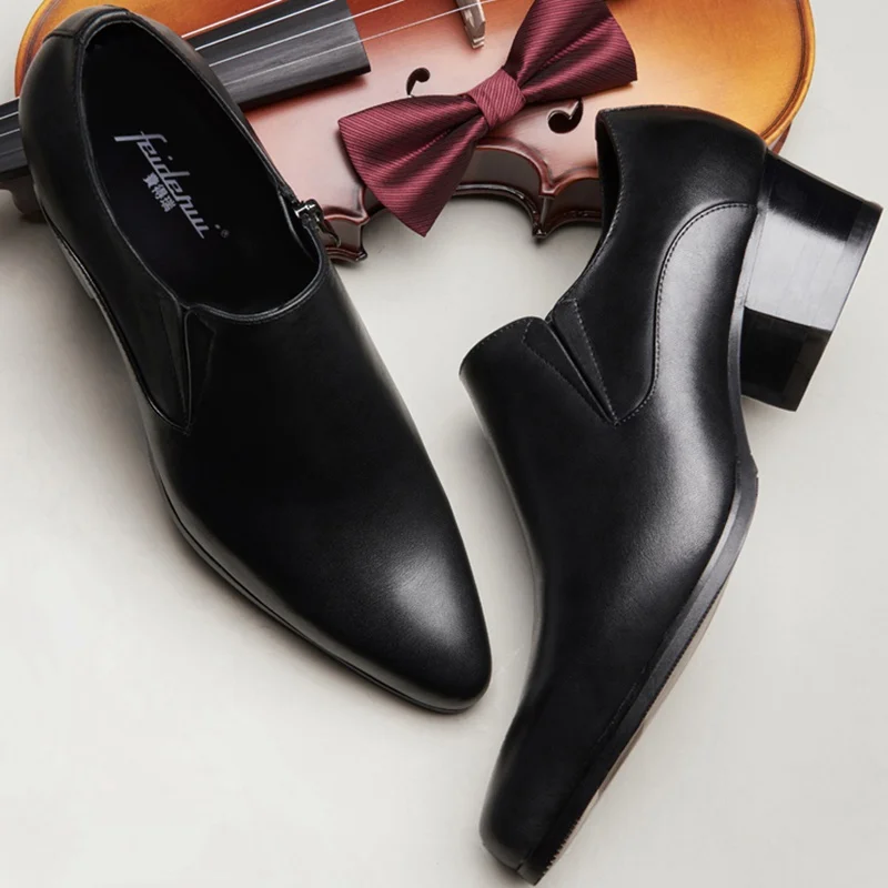 High Quality Man Handmade Casual Shoes Genuine Leather High Heels Loafers Pointed Toe Height Increasing Men's Basic Flats SS239