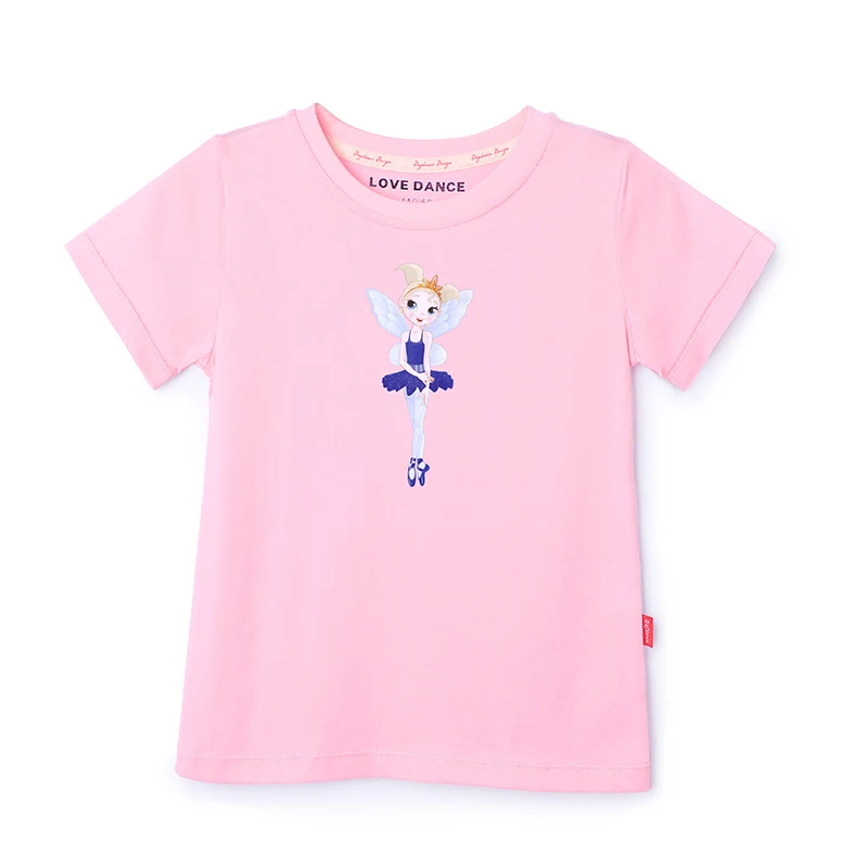 Summer Girls Printed Shirt Kids Full Cotton T Shirt Short Sleeve Top Children Sport Yoga Jogging Fitness Tees Black White Pink
