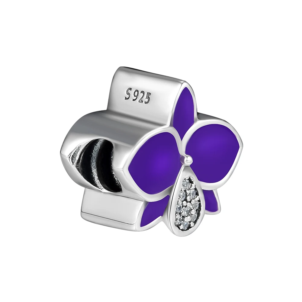 Серьги cck фиолетовый Подвески в виде орхидеи пригодный для Серебро 925 оригинальный браслет Цепочки и ожерелья из бисера для изготовления
