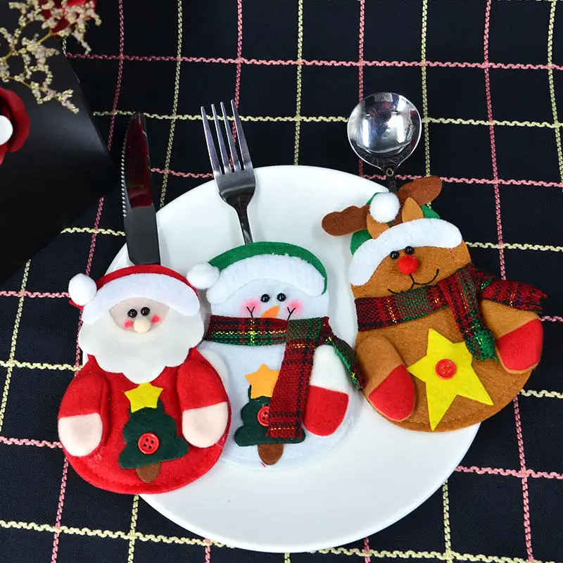 

Santa Claus Tableware Dinner Table Decor Knife and Fork Bag