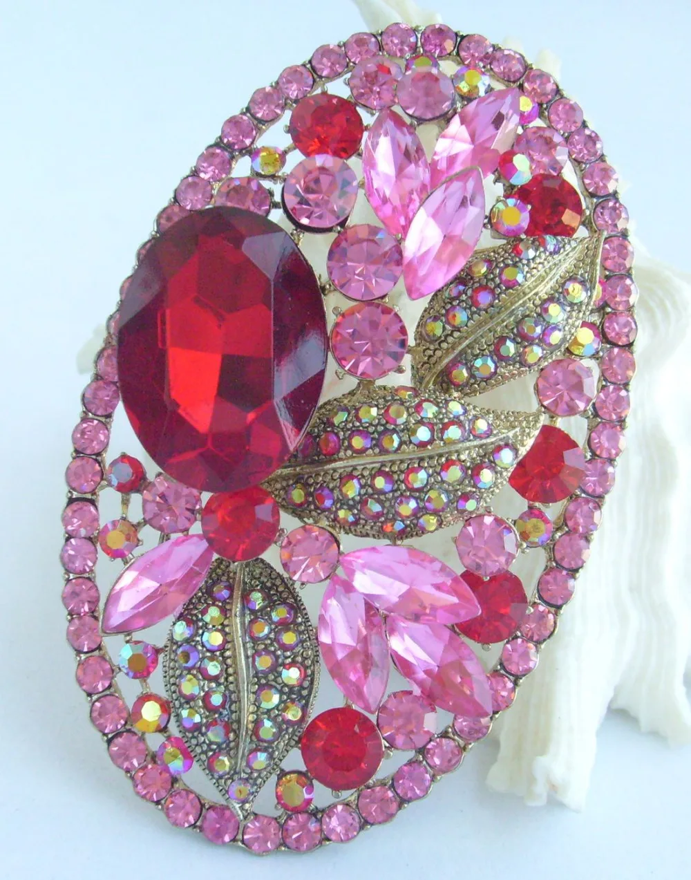 Бижутерия для костюма красный розовый кристалл горного хрусталя каплевидный цветок брошь булавка EE04908C8