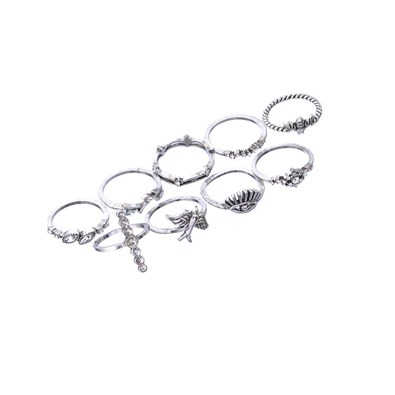 Fashion-Exaggerated-Bird-Bee-Crown-Crystal-Rings-Tree-Branch-Demon-Eye-Ring-Set-for-Women-Boho