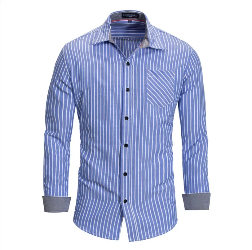 

Large size men's cotton long sleeve shirt striped casual shirt