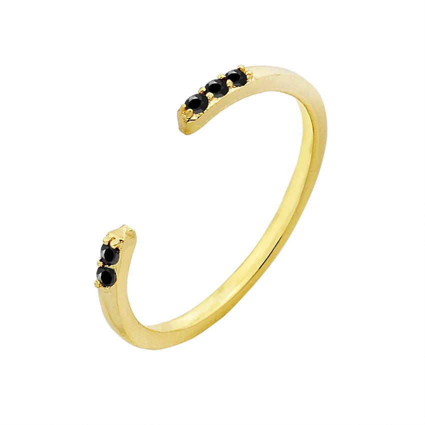Кольцо женское из розового золота с черным Цирконом средней длины|fashion rings for