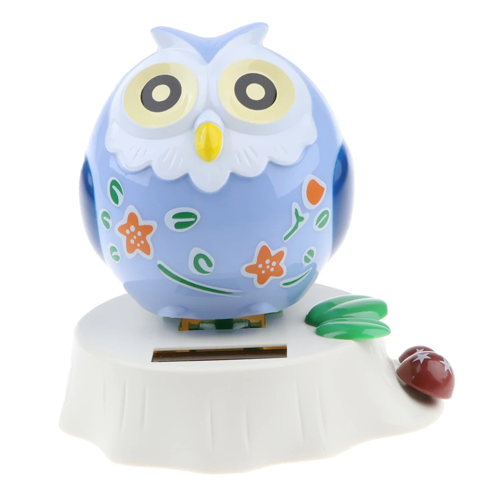 Dancing Cartoon Owl Animal Model Solar Powered Figure Toy Swing Figurine Office Desk Home Car Decor Birthday Xmas Gift for Kids