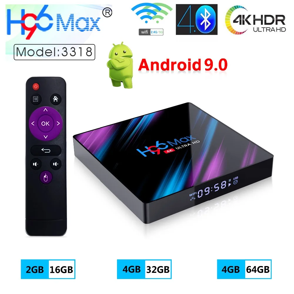 H96 MAX Smart tv Box Android 9,0 2 ГБ 4 ГБ ОЗУ 16 ГБ 32 ГБ 64 Гб ПЗУ 2,4G 5G WiFi Bluetooth 4,0 медиаплеер RK3318 4K HD телеприставка