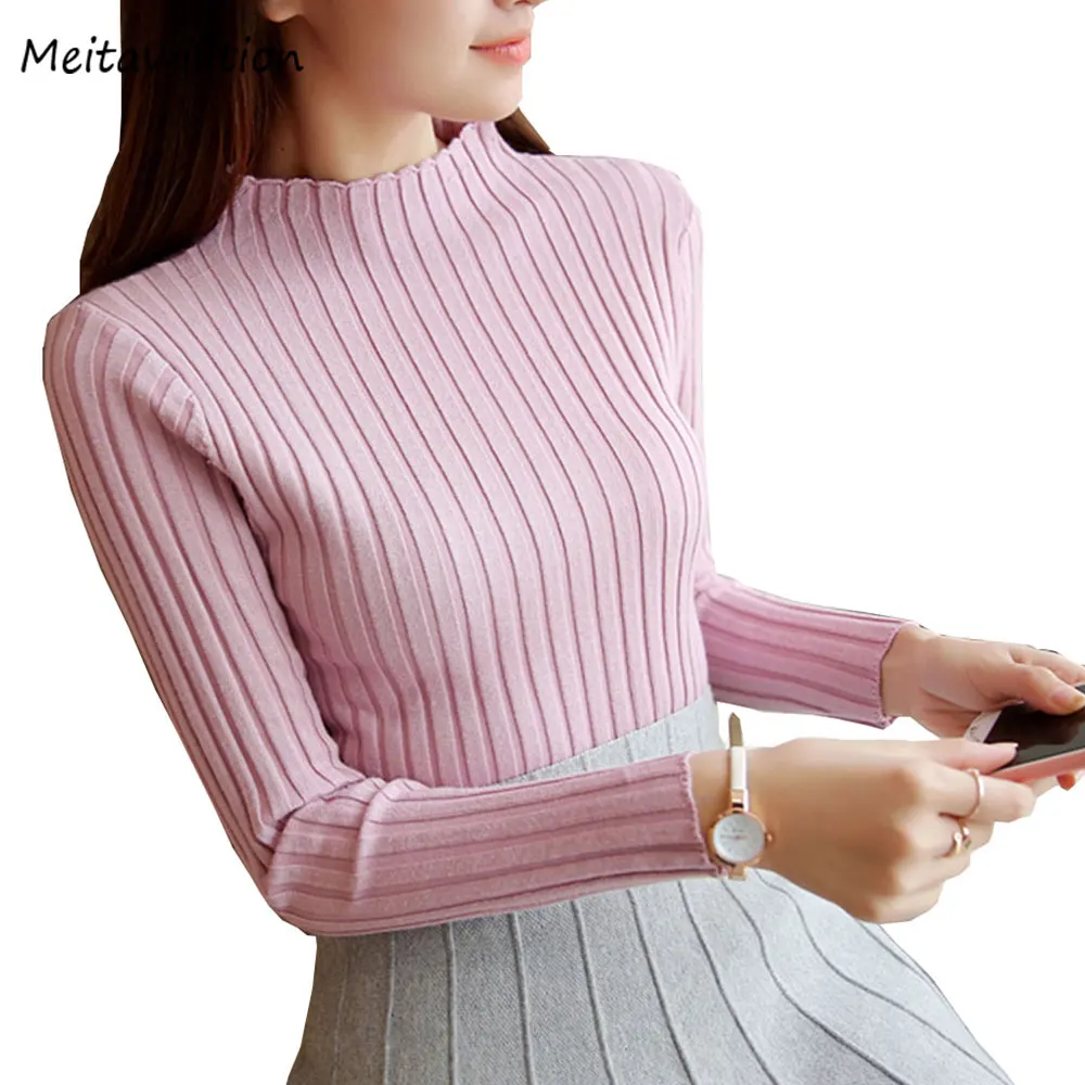 

2019 Spring Autumn Women's Sweater Lady Solid Knitted Sweater Tops Female Long Sleeve Pullover Female Bottoming Casual Sweater