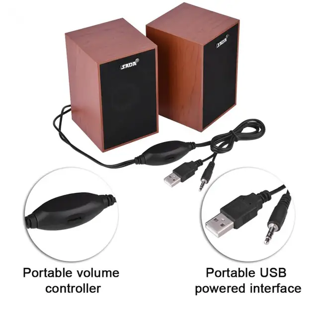 SADA V-160 Wooden Desktop 3D Surround Quality Stereo Bass Computer Speaker Mini Notebook Subwoofer Laptop Multimedia USB Speaker