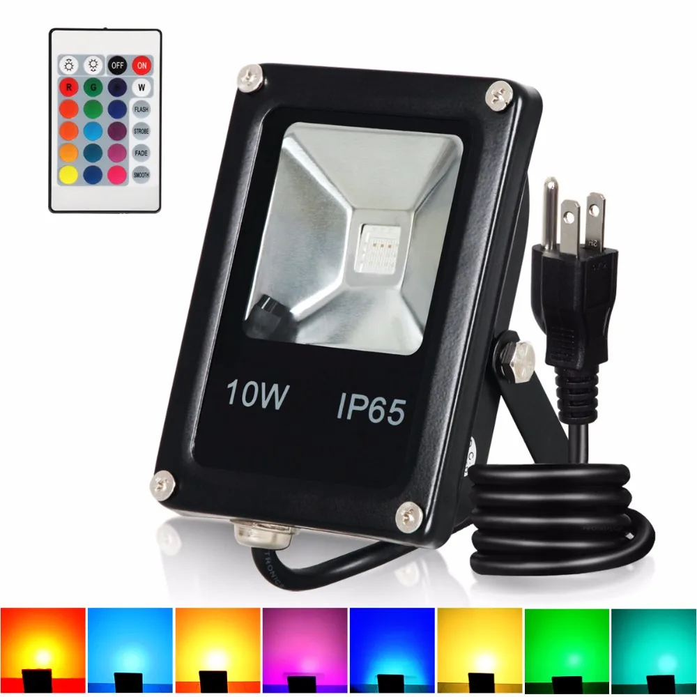 

T-SUNRISE RGB LED Flood Light 10W Outdoor RGB Color Changing IP65 Waterproof Remote Control Garden Landscape Light with Plug