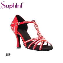 Free Shipping Suphini Crystal Colorful Flare Heel Latin Salsa Shoes Woman Salsa Dance Shoes