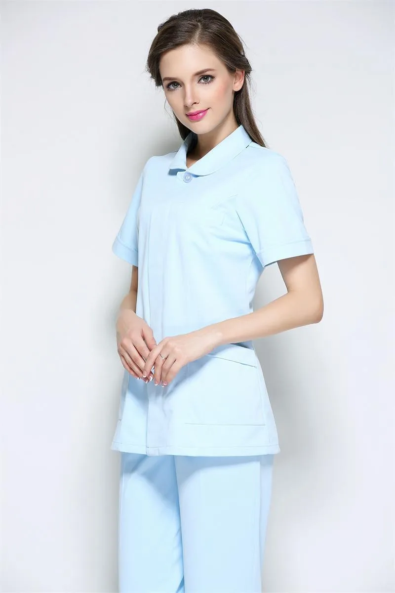 Одежда медсестры белый лабораторный халат топы с короткими рукавами брюки аптека спереди стол красота салон больничный медицинский скраб наборы Рабочая форма