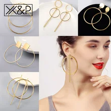 X& P простые золотые круглые висячие серьги с блестками для женщин, модные геометрические ювелирные изделия, большие длинные металлические висячие серьги с кисточками
