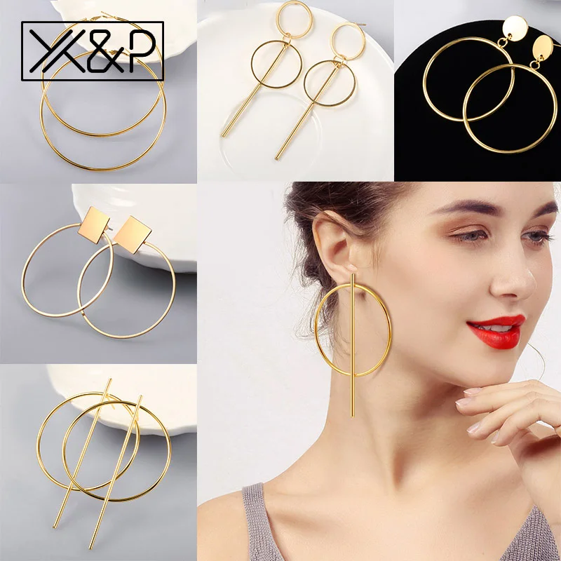 

X&P Simple Gold Sequin Circle Drop Earrings for Women Fashion Geometry Jewelry Big Long Metal Tassel Hollow Dangle Earring