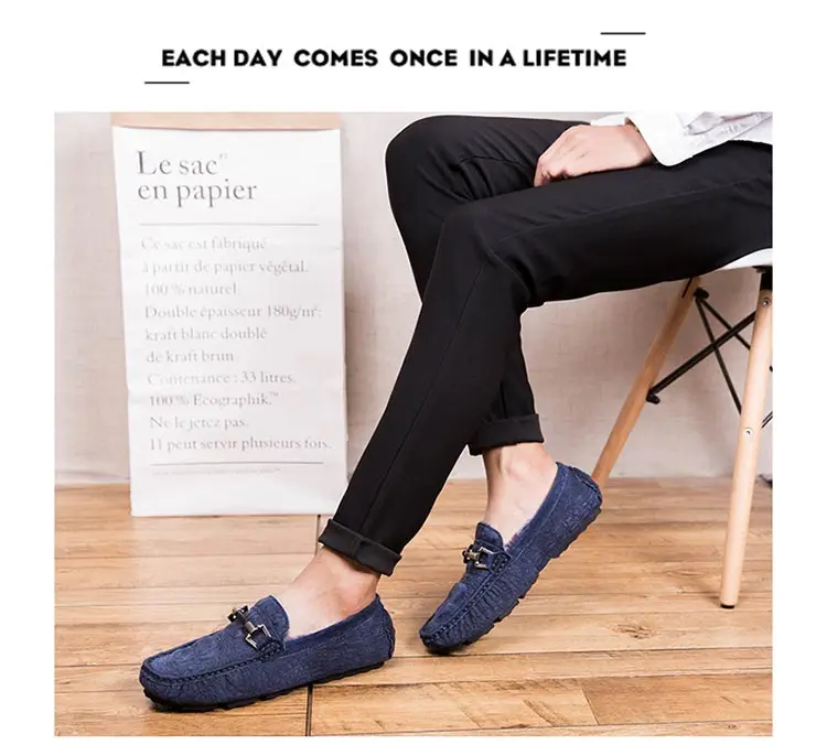 Men Loafers Plush Keep Warm Soft Moccasins Winter Suede Leather Slip On Shoes Casual Mens Fur Flats Gommino Driving Shoes Black