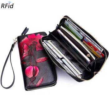 

Women Rfid Anti-theft Long Leather Zipper Wallet Personality Printing Money Bag Coins Phone Purses Clutch Credit ID Card Holder