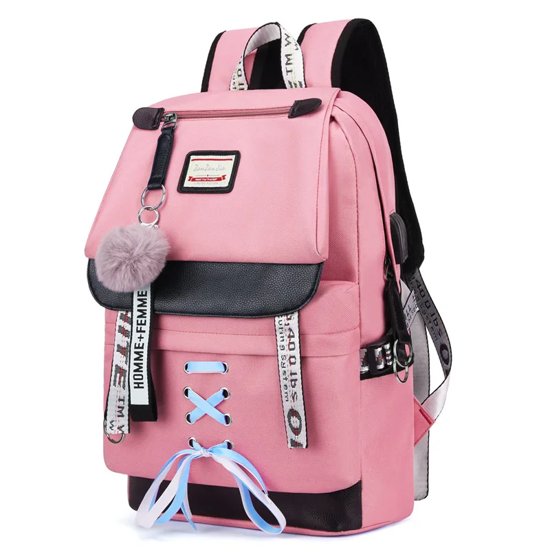 Холст Usb школьные рюкзаки для девочек подростков рюкзак женский книжные сумки черный большой емкости средний высокий колледж подростковый школьный
