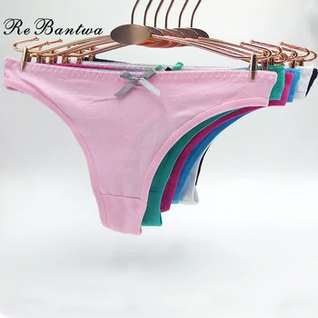 

Rebantwa 10pcs Lot Funny Underwear For Women Sexy G string Panties Solid Color Cute Thongs Knickers Cheap Cotton Panties