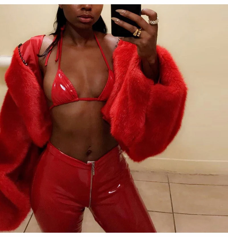 2019 New Women Sexy Shiny PU leather Leggings with Back Zipper Push Up Red Faux Leather Pants Latex Rubber Pants  (2)