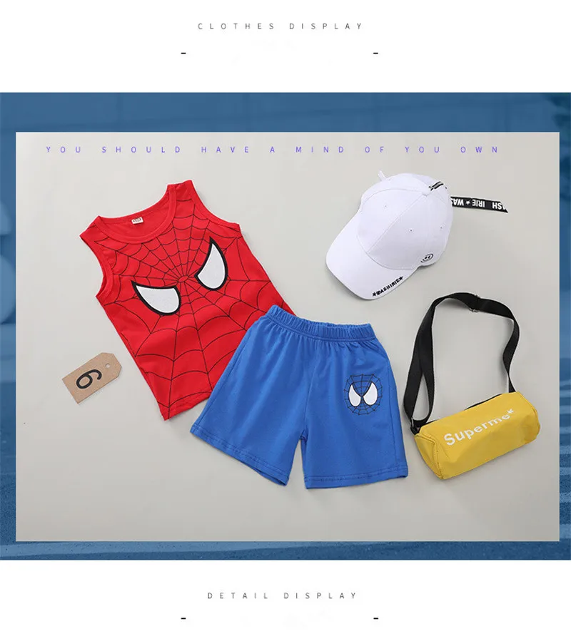 Liuyi/ летний костюм для мальчиков; костюм Человека-паука для маленьких детей; одежда для выступлений; хлопковый костюм из двух предметов