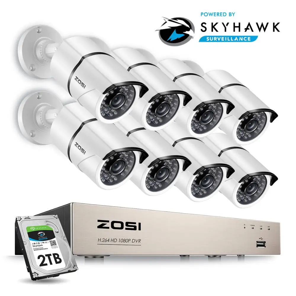 ZOSI 1080P 8CH TVI DVR с 8X HD наружная домашняя камера видеонаблюдения Система 2 ТБ жесткий