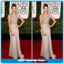 Glamorous платья знаменитостей Длинное Вечернее Платье серое шифоновое платье с v-образным вырезом и блестками для выпускного вечера