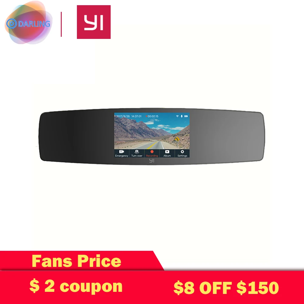 YI Mirror Dash Cam Dual Dashboard font b Camera b font Recorder Touch Screen Front Rear