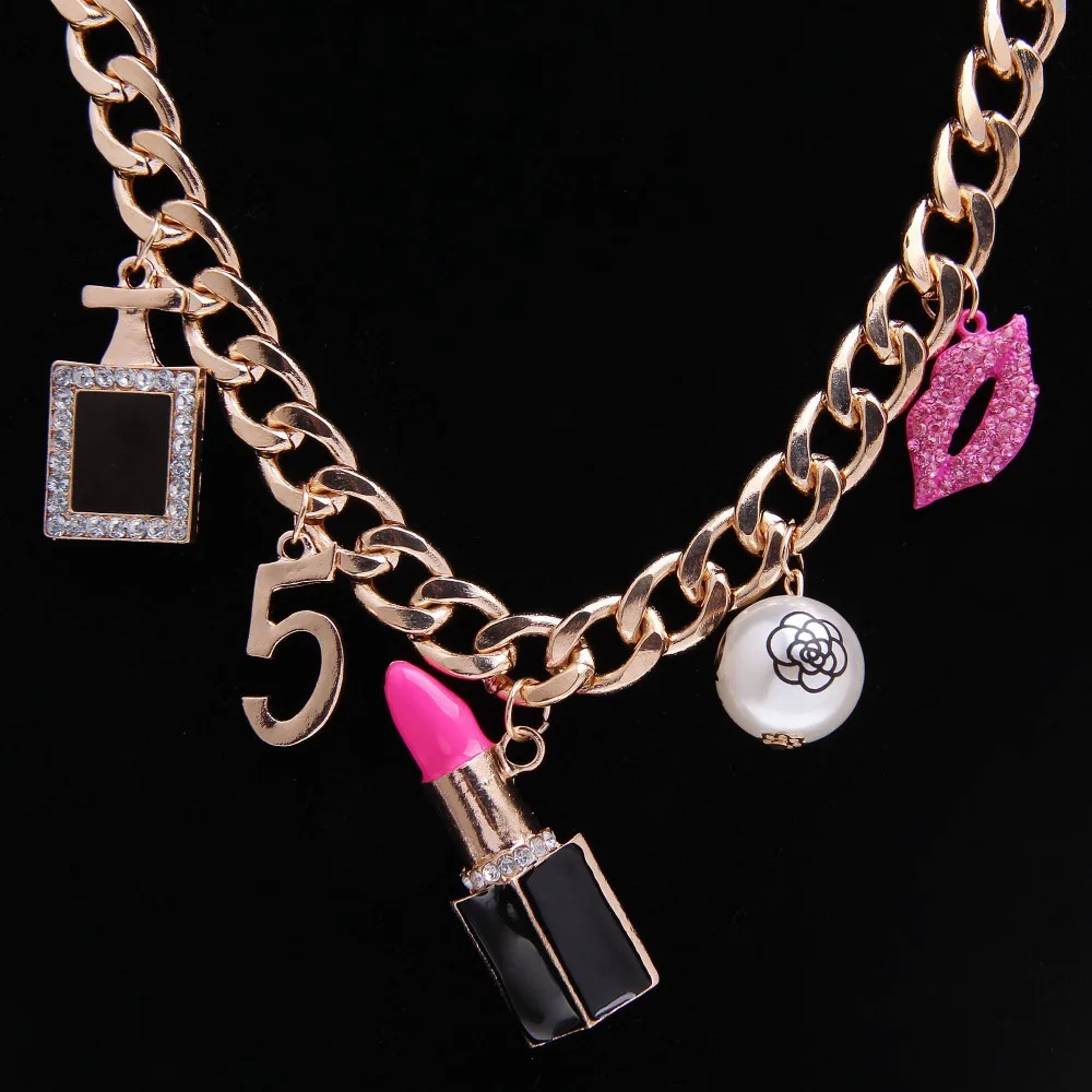 2016 NewFashion Chain Necklace&Pendant For Women lips lipstick perfume