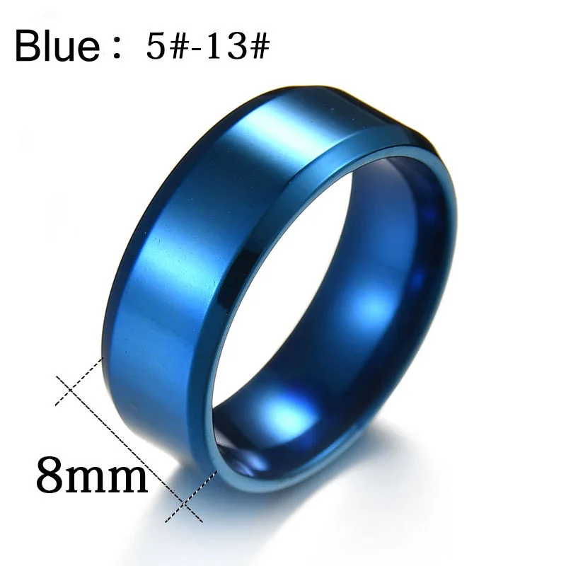 ELSEMODE мужское черное титановое кольцо из нержавеющей стали прямые парные кольца для влюбленных для женщин - Цвет основного камня: Blue 8mm