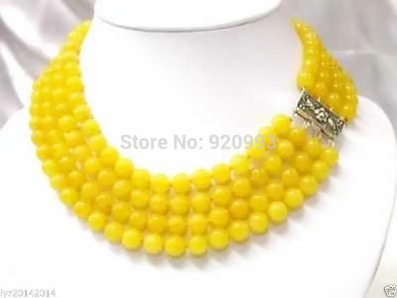 

free P&P******Charming 4 Rows handwork 8mm Yellow Jade Necklace