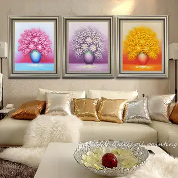 

Free Shipping 100% Hand Painted Modern Home Wall Art Blooming Flower Oil Painting Decorative Picture Living Room Paint On Canvas