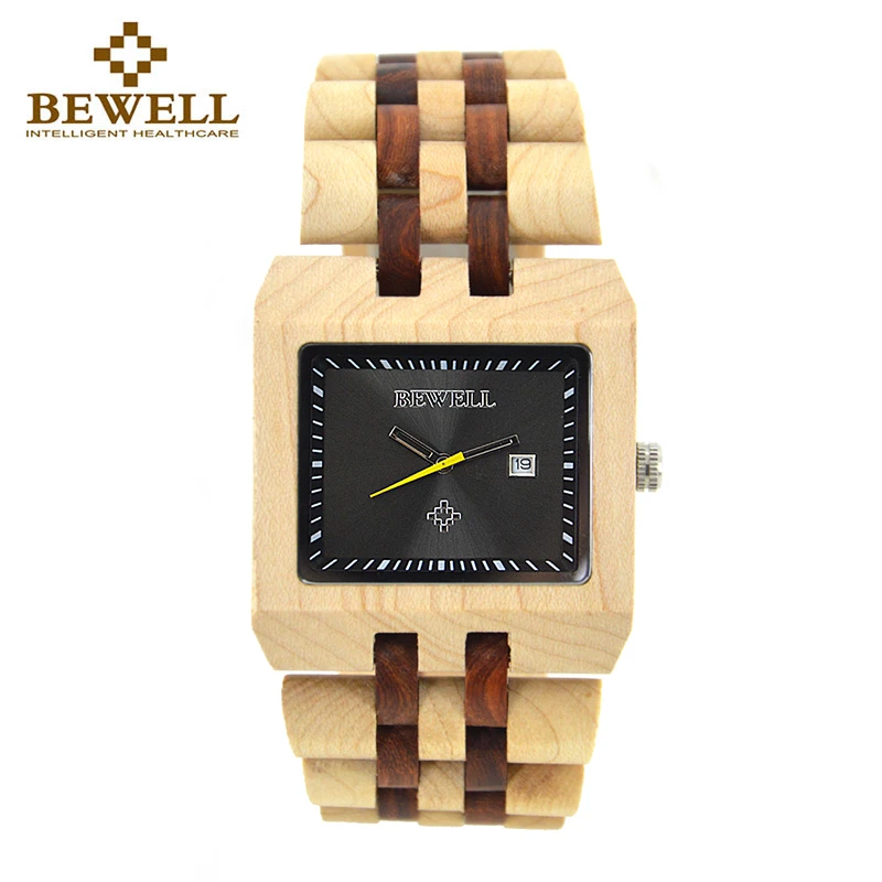 

BEWELL Men's Watch Natural Wood Watch Manual Luxury Brand Automatic Date Function Indicator Display Watch Gift Fashion 017A