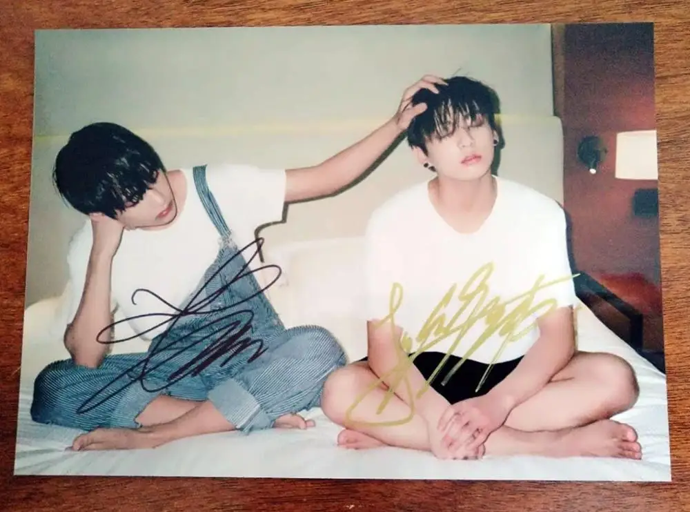 

signed Bangtan Boys Jung Kook V autographed group photo autograph ink 5*7 K-POP 062019A