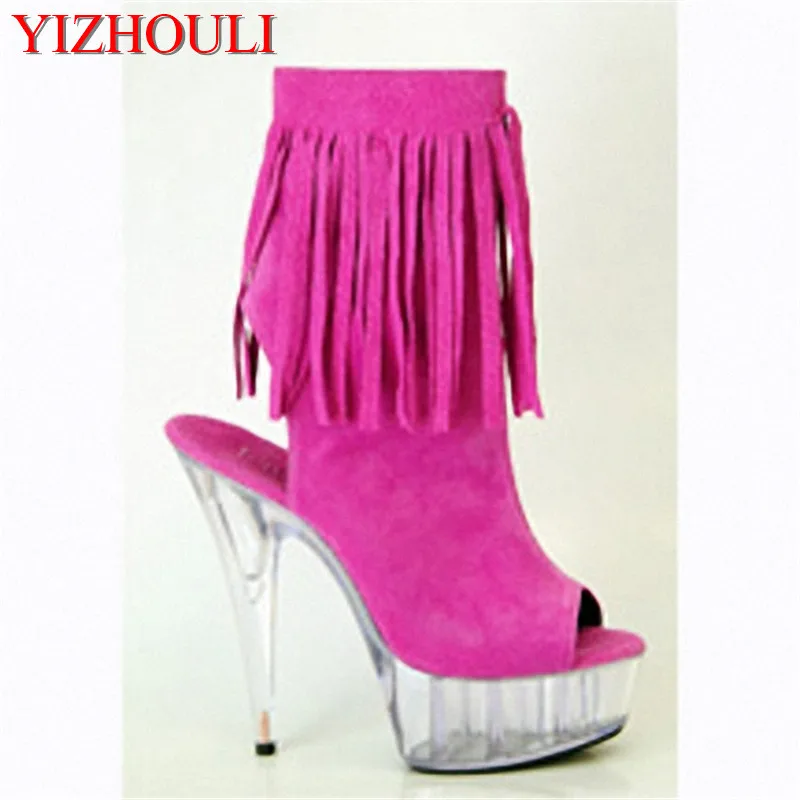 

Stylish Tassel Detail Top Grade 15cm Suede Leather Platforms Ankle Boots High Heel Shoes 6 Inch Womens Boots