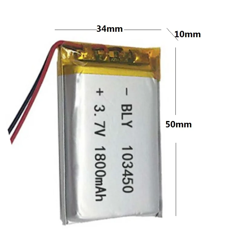 Аккумулятор 103450, 3,7 в, 1800 мА/ч, для мобильного телефона, динамик, DVR, A-CLASS, MP3, gps, MP4, видео регистратор, литий-полимерная перезаряжаемая батарея