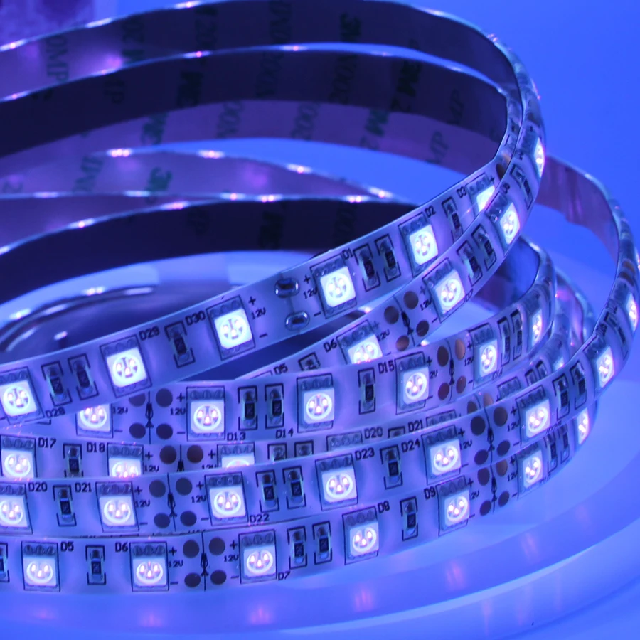 5m UV Led Strip light 5050 60leds/m 395-405nm Ultraviolet Ray waterproof LED Diode Ribbon Purple Flexible lamp+ power adapter