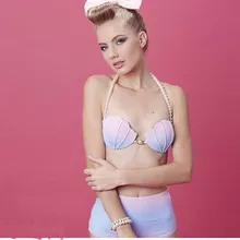 Лидер продаж, женский бикини-ракушка с высокой талией, с жемчугом, купальник с ремешками, пуш-ап, сексуальный бюстгальтер, купальный костюм, купальный костюм